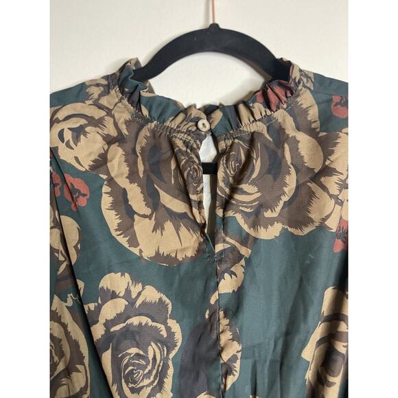 Floral Dress Mock Neck Lantern Sleeve Ruffle Hem Floral Dress Size Large - Picture 6 of 7